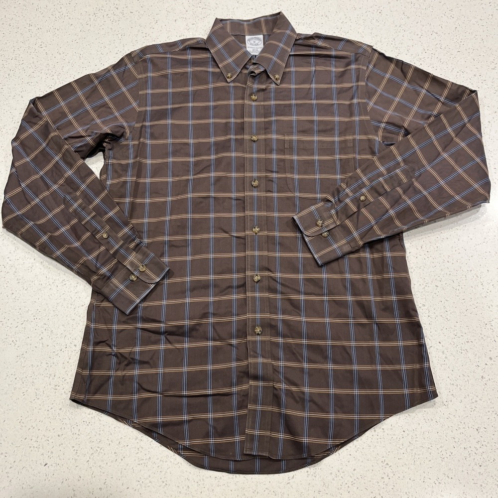 Brooks Brothers Men's Original Polo Blue Brown Check Size M Supima Cotton Logo
